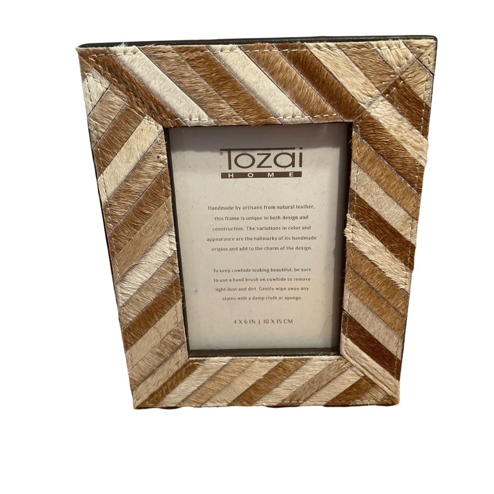 Tozai Home Picture Frame For 4x6 Photos Beige Ivory Brown Cowhide Diagonal Strip